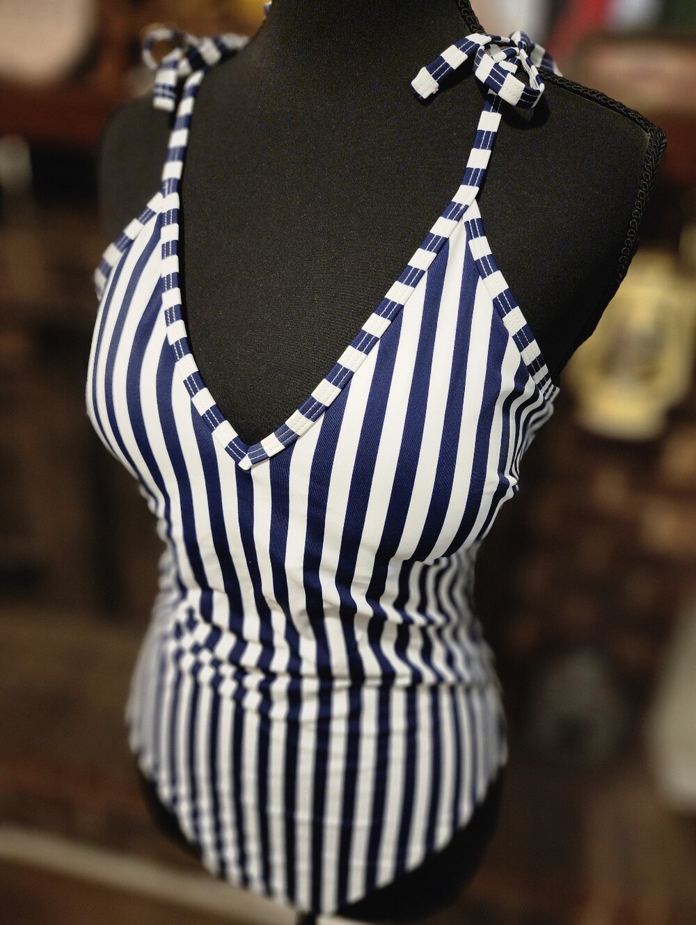 Southern Tide Navy and White Vertical Stripe One-Piece Swimsuit